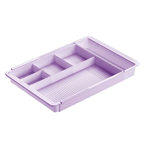 mDesign Expandable 7-Compartment Plastic Drawer Organizer Tray for Bathroom and Vanity - Perfect for Makeup, Cosmetic, Toothbrush, Medicine Organizing - Lumiere Collection - 2 Pack - Light Purple