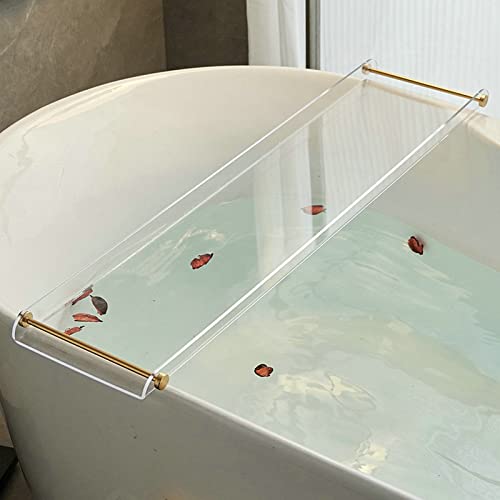 Acrylic Bathtub Tray Caddy, Clear Bath Shelf Tub Rack with Golden Handle, Luxury Bathroom Organizer Tablet Holder SHUNLI