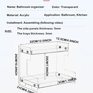 Bathroom Organizer Countertop, Acrylic Bathroom Counter Organizer Shelf Storage Rank Tray, Bathroom Accessory, Clear Lotion Makeup Vanity Organizer, Spice Organizer Holder for Bathroom Kitchen 2tier.