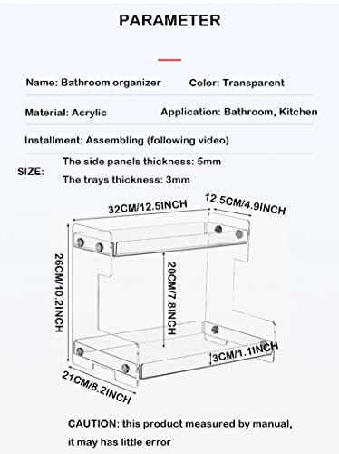 Bathroom Organizer Countertop, Acrylic Bathroom Counter Organizer Shelf Storage Rank Tray, Bathroom Accessory, Clear Lotion Makeup Vanity Organizer, Spice Organizer Holder for Bathroom Kitchen 2tier.