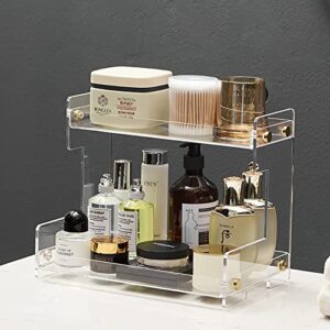 Bathroom Organizer Countertop, Acrylic Bathroom Counter Organizer Shelf Storage Rank Tray, Bathroom Accessory, Clear Lotion Makeup Vanity Organizer, Spice Organizer Holder for Bathroom Kitchen 2tier.