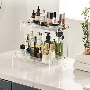 Bathroom Organizer Countertop, Acrylic Bathroom Counter Organizer Shelf Storage Rank Tray, Bathroom Accessory, Clear Lotion Makeup Vanity Organizer, Spice Organizer Holder for Bathroom Kitchen 2tier.