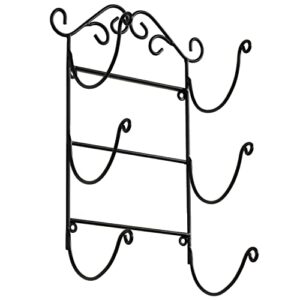 MyGift Wall Mounted Black Metal Towel Rack Holder with Scrollwork Design fits Rolled Beach Towels, Bath Towels, Hand Towels and Linen, 3 Tier Decorative Towel Holder for Home, Spa and Salon