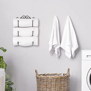 MyGift Wall Mounted Black Metal Towel Rack Holder with Scrollwork Design fits Rolled Beach Towels, Bath Towels, Hand Towels and Linen, 3 Tier Decorative Towel Holder for Home, Spa and Salon