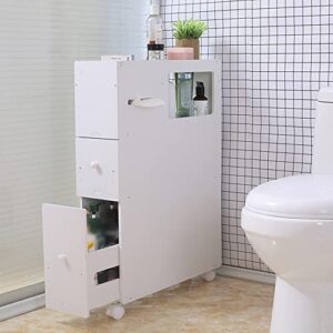 DYRABREST Bathroom Storage Cabinet with 2 Drawers - 4 Layer Multifunctional White Narrow Toilet Organizer Floor Side Cabinet - Movable Receive Arrange Ark Space Saver