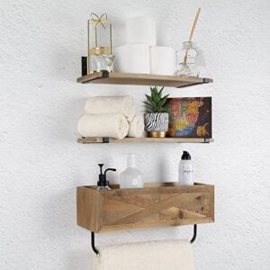 autumn alley rustic farmhouse bathroom shelves wall mounted – industrial floating shelves for bathroom with towel bar – stunning inlaid wood design, above toilet shelves rustic towel rack