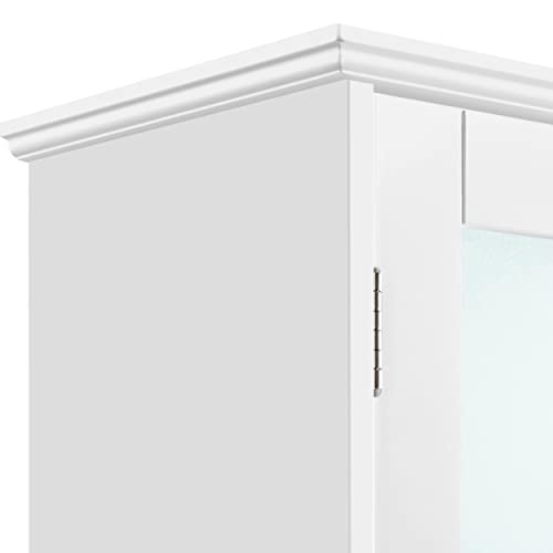 Topeakmart Over The Toilet Storage Cabinet with Adjustable Shelf and Double Tempered Glass Doors, Free Standing Toilet Rack with Open Storage Shelf, White