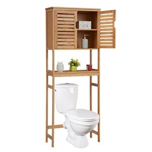 kinfant over the toilet storage cabinet - with adjustable shelf and 6 hooks space saver double door organizer, natural