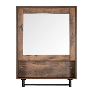 uev bathroom cabinet,dark brown wall mounted cabinet with mirror, retro design with high-definition mirror and tower rack combo,extra storage space available