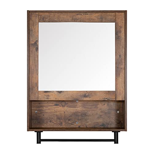 UEV Bathroom Cabinet,Dark Brown Wall Mounted Cabinet with Mirror, Retro Design with High-Definition Mirror and Tower Rack Combo,Extra Storage Space Available