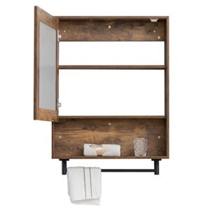 UEV Bathroom Cabinet,Dark Brown Wall Mounted Cabinet with Mirror, Retro Design with High-Definition Mirror and Tower Rack Combo,Extra Storage Space Available