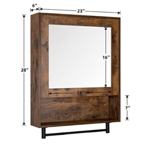 UEV Bathroom Cabinet,Dark Brown Wall Mounted Cabinet with Mirror, Retro Design with High-Definition Mirror and Tower Rack Combo,Extra Storage Space Available