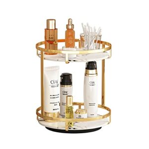 wintent metal rotating makeup organizer with makeup brush holder ,2 tier lazy susan bathroom organizer countertop gold (2 tier)