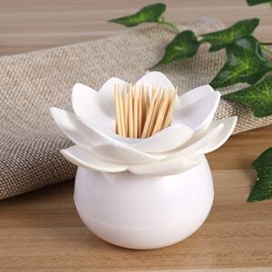 ULTNICE Lotus Cotton Swab Holder Cotton Swabs Bud Case Small Box Toothpicks Container Storage Box Organizer Jar White