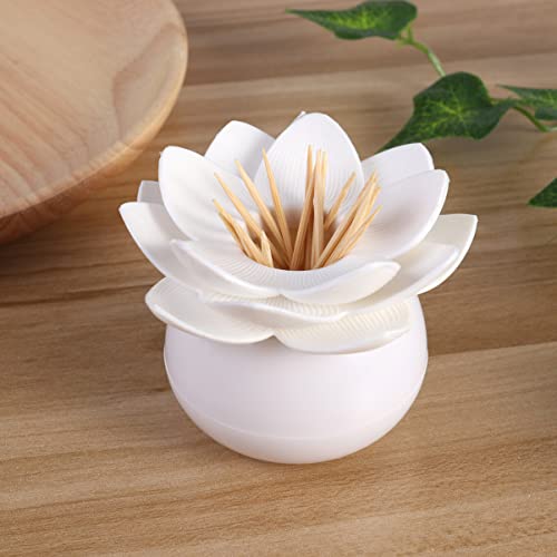 ULTNICE Lotus Cotton Swab Holder Cotton Swabs Bud Case Small Box Toothpicks Container Storage Box Organizer Jar White