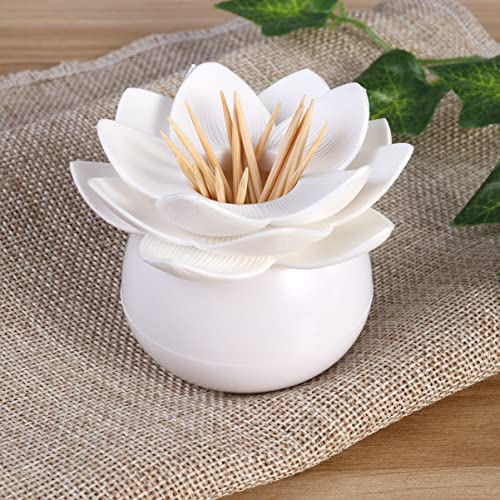 ULTNICE Lotus Cotton Swab Holder Cotton Swabs Bud Case Small Box Toothpicks Container Storage Box Organizer Jar White