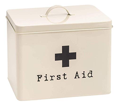 Harbour Housewares 1x Cream Industrial First Aid Box - Retro Chic Vintage Style 2-Tier Steel Medicine Storage Organiser