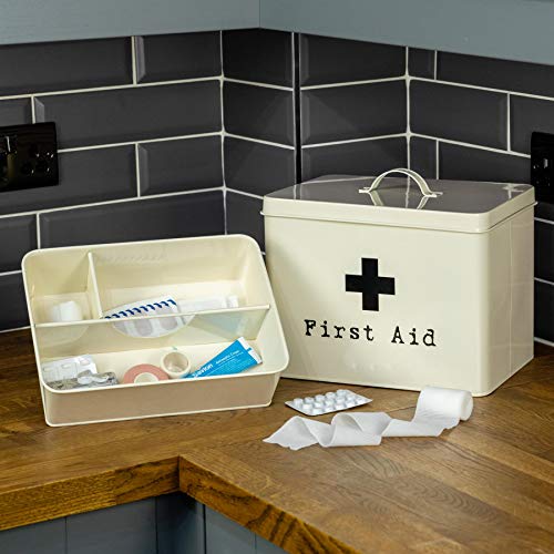 Harbour Housewares 1x Cream Industrial First Aid Box - Retro Chic Vintage Style 2-Tier Steel Medicine Storage Organiser