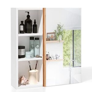 VredHom Bathroom Wall Mirror Cabinet, Medicine Cabinet with Single Door and Adjustable Shelf, Over The Toilet Storage Cabinet，White