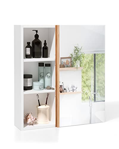 VredHom Bathroom Wall Mirror Cabinet, Medicine Cabinet with Single Door and Adjustable Shelf, Over The Toilet Storage Cabinet，White