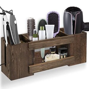 wood hair tool organizer, hair dryer holder wall mount hair styling product care tools organizers storage, bathroom vanity countertop blow storage stand for flat irons, hot curling wand