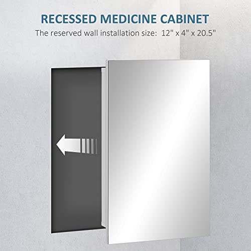 kleankin Recessed Medicine Cabinet with Mirror, Bathroom Mirror Cabinet Wall Mounted with Single Door and Storage Shelves, White