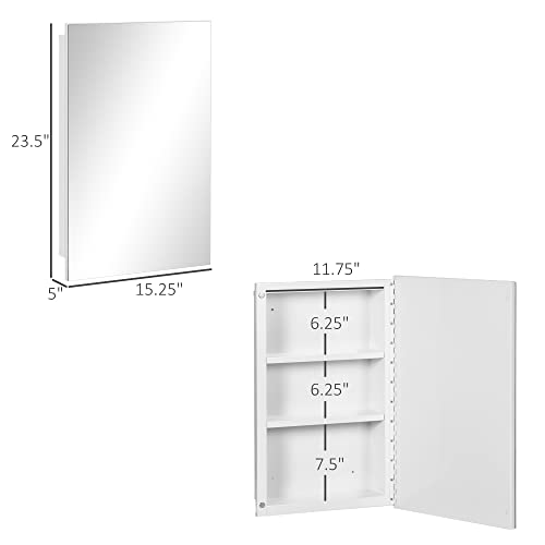 kleankin Recessed Medicine Cabinet with Mirror, Bathroom Mirror Cabinet Wall Mounted with Single Door and Storage Shelves, White