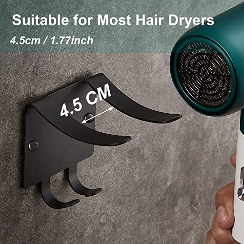 YUSINNKY Hair Dryer Holder Wall Mounted, SUS304 Stainless Steel Blow Dryer Holder,Space Saver Hair Product Organizer for Bathroom or Bedroom,1 Pack, Black