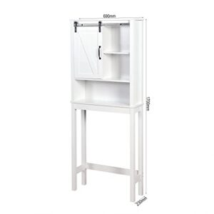 4 EVER WINNER Farmhouse Over The Toilet Storage, 67" Over The Toilet Bathroom Organizer with Sliding Barn Door, Freestanding Bathroom Space Saver Over Toilet with Adjustable Shelf, White