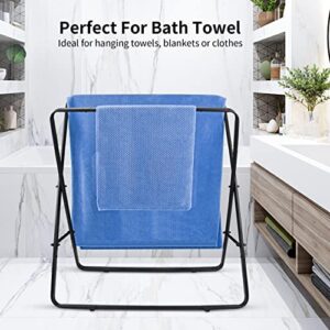 Qflushor Standing Towel Rack, 2-Tier Bathroom Towel Rack Stand Foldable, Outdoor Towel Rack Free Standing Metal for Bath Towel, Hand Towel, Blanket, Matte Black