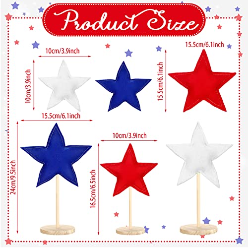 5 Set Star Patriotic Wood Stand Patriotic Tiered Tray Decor Fabric Star 4th of July Wood Signs Independence Day Signs American Star Decor for Independence Day Decor (Stylish Style)