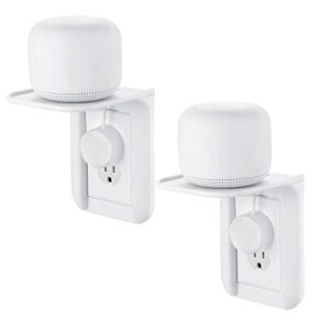 outlet shelf wall holder, standard vertical duplex decorative outlet space saving for smart home speakers anything up to 7 lbs , space saving design, storage management solution, , 2 pack, white
