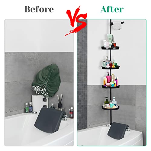 Rustproof Shower Caddy Corner for Bathroom, 4-Tier Adjustable Shelves with Tension Pole, Shower Organizer for Bathroom Accessories, up to 123 Inch, Black