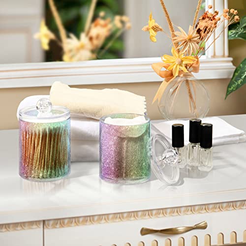 ALAZA 2 Pack Qtip Holder Dispenser Mermaid Rainbow Glitter Bathroom Organizer Canisters for Cotton Balls/Swabs/Pads/Floss,Plastic Apothecary Jars for Vanity