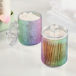 ALAZA 2 Pack Qtip Holder Dispenser Mermaid Rainbow Glitter Bathroom Organizer Canisters for Cotton Balls/Swabs/Pads/Floss,Plastic Apothecary Jars for Vanity