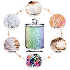 ALAZA 2 Pack Qtip Holder Dispenser Mermaid Rainbow Glitter Bathroom Organizer Canisters for Cotton Balls/Swabs/Pads/Floss,Plastic Apothecary Jars for Vanity