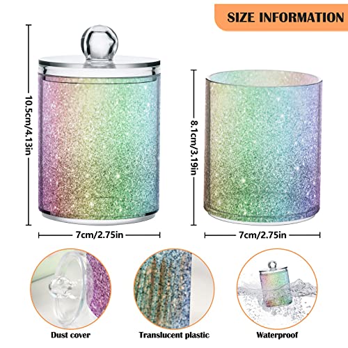 ALAZA 2 Pack Qtip Holder Dispenser Mermaid Rainbow Glitter Bathroom Organizer Canisters for Cotton Balls/Swabs/Pads/Floss,Plastic Apothecary Jars for Vanity