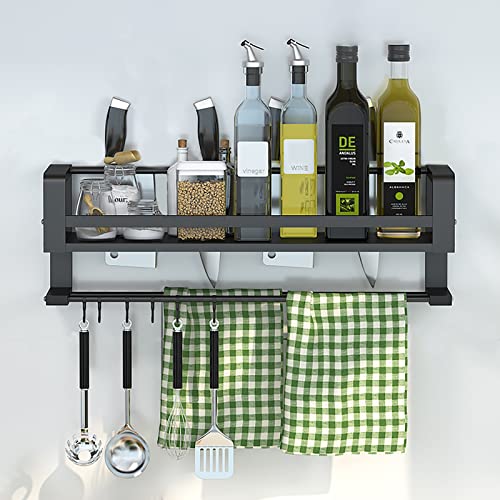 Shower Caddy, Black Strong Adhesive Shower Shelves, Shower Organizer Shelf with 6Hooks Towel Rack Basket, Rustproof Wall-Mounted Shower Racks for Inside Shower, Kitchen Bathroom Organizer, No Drilling