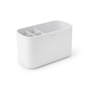 brabantia renew bathroom caddy (white) - compartments for toothbrushes, toothpaste, soap etc - nonslip base and drainage holes