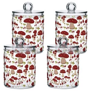 ALAZA Mushroom Red Cartoon 2 Pack Qtip Holder Dispenser w/ Lid 14 Oz Plastic Apothecary Jar Containers Bathroom for Cotton Swab, Ball, Pads, Floss, Vanity Makeup Organizer (g286950493p746c790s1724)