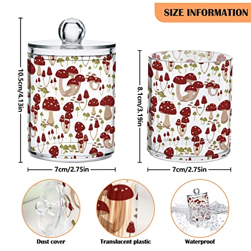 ALAZA Mushroom Red Cartoon 2 Pack Qtip Holder Dispenser w/ Lid 14 Oz Plastic Apothecary Jar Containers Bathroom for Cotton Swab, Ball, Pads, Floss, Vanity Makeup Organizer (g286950493p746c790s1724)