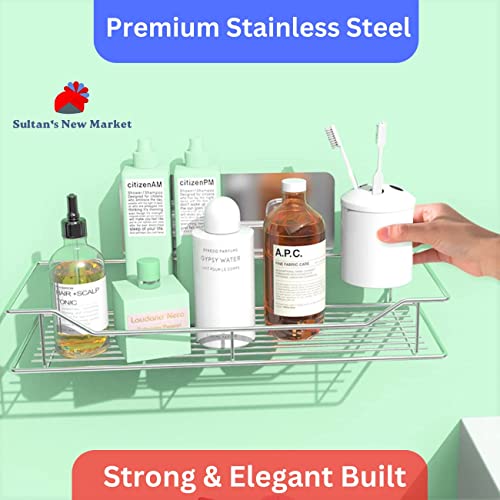 Premium Shower Caddy with Powerful Adhesive, No Drilling Shower Shelves, Wall Mounted Shower Organizer, Elegant Stainless Steel Shower Rack, Perfect Shower Caddy Shelf for Your Daily Use