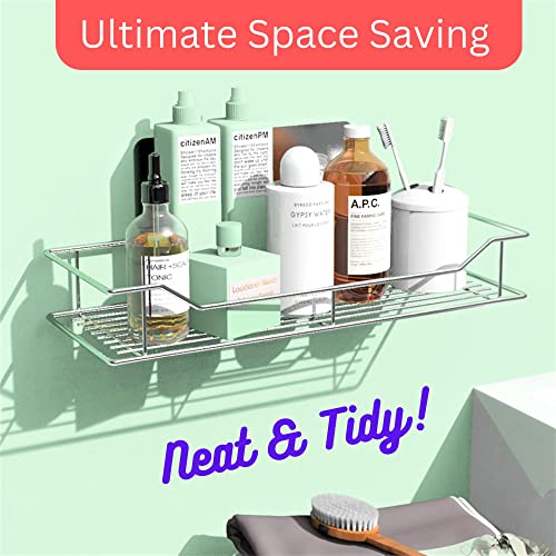 Premium Shower Caddy with Powerful Adhesive, No Drilling Shower Shelves, Wall Mounted Shower Organizer, Elegant Stainless Steel Shower Rack, Perfect Shower Caddy Shelf for Your Daily Use