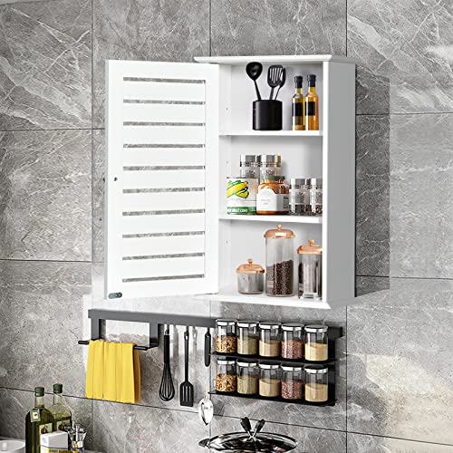 Giantex Bathroom Wall Cabinet, Over The Toilet Storage Medicine Cabinets with Louvered Door and 2 Adjustable Shelves, Wall Mounted Organizer for Living Room, Kitchen and Entryway Wall Cabinet(White)