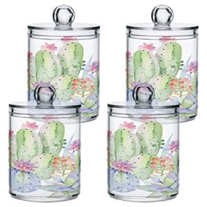 kigai beautiful cactus succulent plant qtip holder dispenser for cotton ball, cotton swab,plastic clear apothecary jar, home décor kitchen storage jar,4 pack