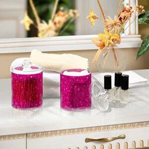 ALAZA 2 Pack Qtip Holder Dispenser Hot Pink Glitter Bathroom Organizer Canisters for Cotton Balls/Swabs/Pads/Floss,Plastic Apothecary Jars for Vanity