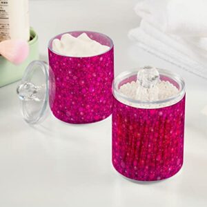 ALAZA 2 Pack Qtip Holder Dispenser Hot Pink Glitter Bathroom Organizer Canisters for Cotton Balls/Swabs/Pads/Floss,Plastic Apothecary Jars for Vanity