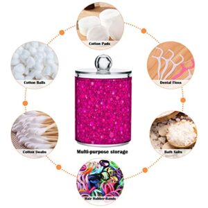 ALAZA 2 Pack Qtip Holder Dispenser Hot Pink Glitter Bathroom Organizer Canisters for Cotton Balls/Swabs/Pads/Floss,Plastic Apothecary Jars for Vanity