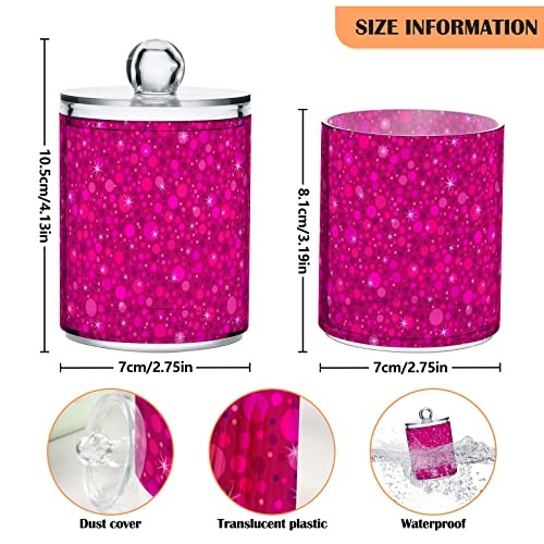 ALAZA 2 Pack Qtip Holder Dispenser Hot Pink Glitter Bathroom Organizer Canisters for Cotton Balls/Swabs/Pads/Floss,Plastic Apothecary Jars for Vanity