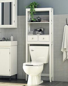 spirich home modern x- frame bathroom shelf over the toilet, bathroom shelf with two drawers, bathroom spacesaver, white finish